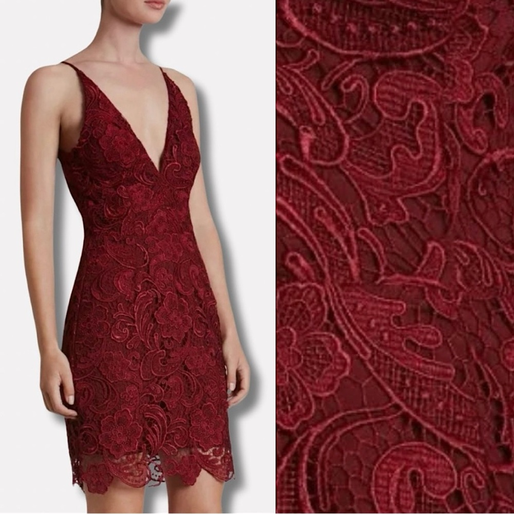 REVOLVE Dress The Population Burgundy French Floral Lace Mini Dress Sz. Large